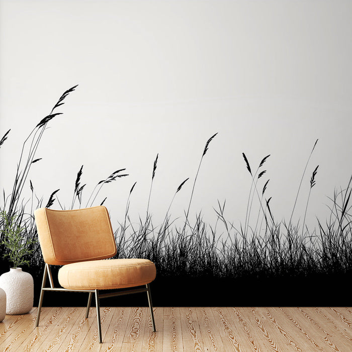 Mural Wallpaper black and white foliage | Wild prairie in panoramic