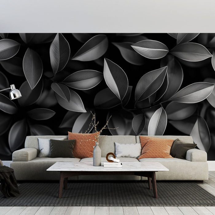 Mural Wallpaper must-valge lehestik | Kevade puudutus