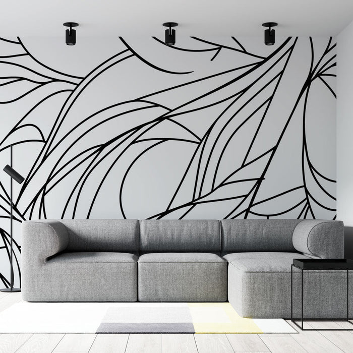 Mural Wallpaper black and white foliage | Abstract wild vegetation