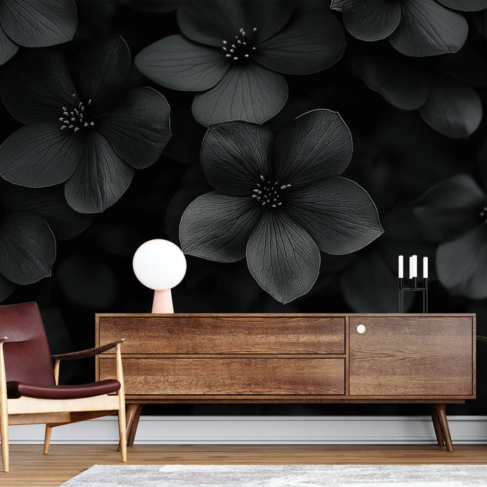 Mural Wallpaper black foliage | Monochrome flowers