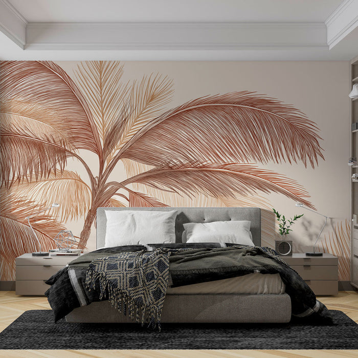 Fototapet lišće | Delikatne palme bakrenih tonova na svijetloj pozadini