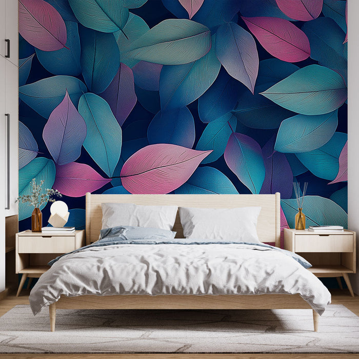 Muraaltapeet pastelne lehestik | Värvilised lehed tumedal taustal