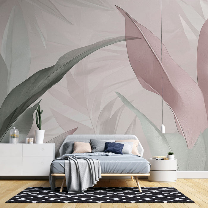 Muraaltapeet pastelne lehestik | Õrnad lehed pehmetes toonides