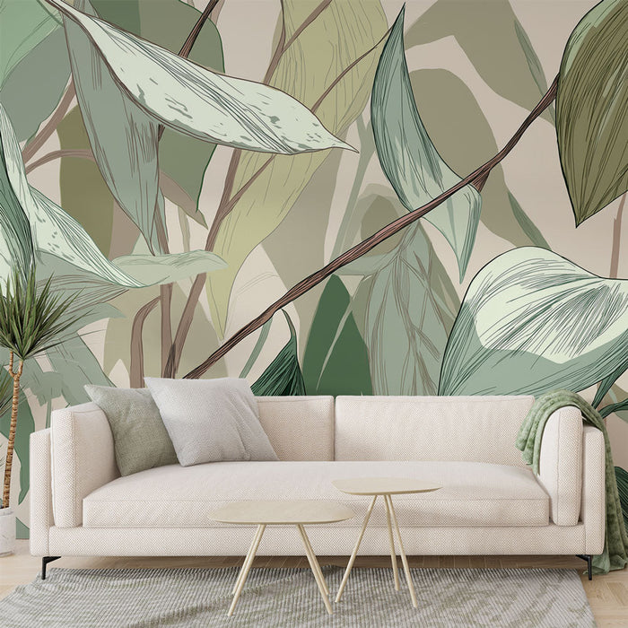 Papel de parede folhagem pastel | Folhas delicadas com tons suaves e elegantes
