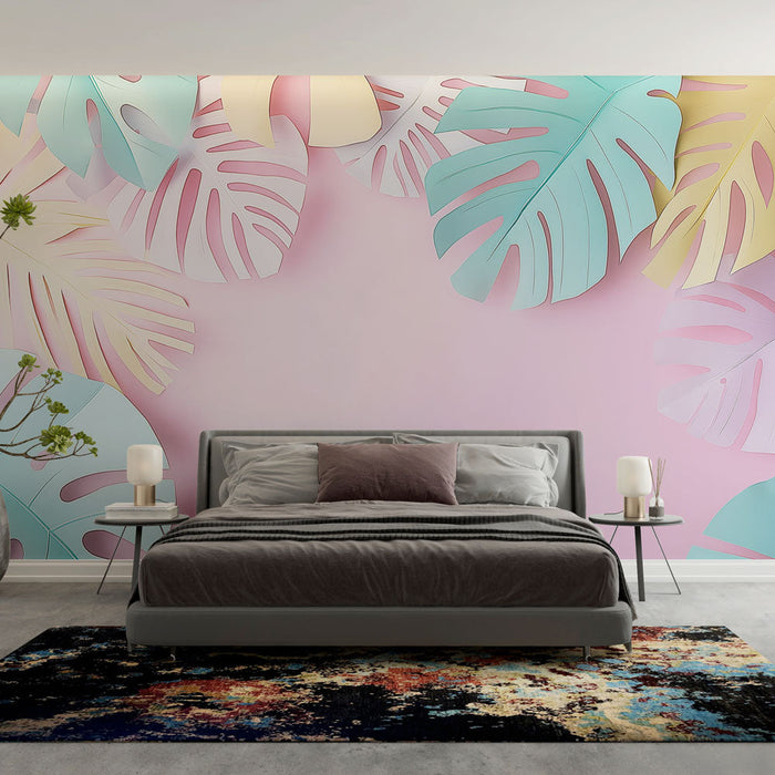 Tapeta pastelno listje | Eksotični listi in rožnato ozadje