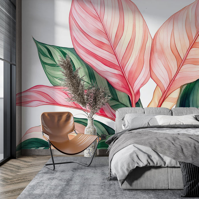 Rožnato in zeleno listje tapeta | Nežni listi s svetlimi odtenki