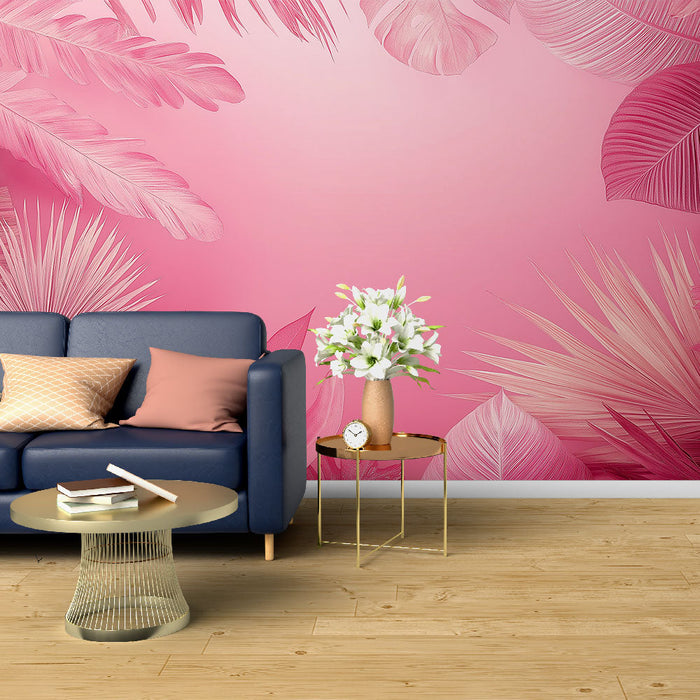 Mural Wallpaper ružičasto lišće | Delikatno lišće na pastelnoj pozadini
