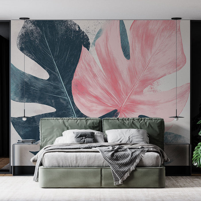 Tapetti pink foliage | Suuret trooppiset lehdet