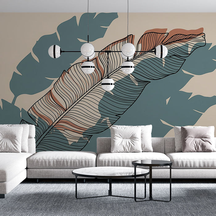 Carta da parati con foglie stilizzate | Foglie nei toni tenui e contorni raffinati