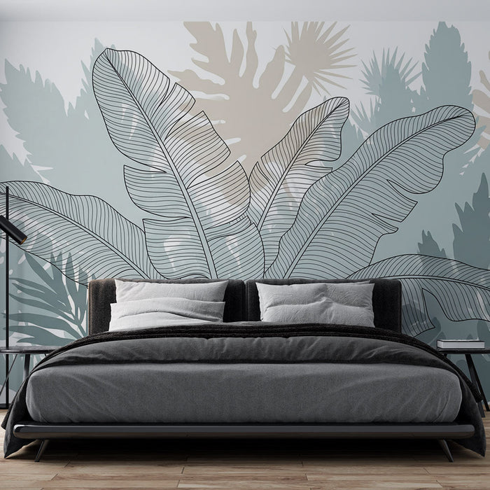 Carta da parati con fogliame stilizzato | Foglie tropicali su sfondo morbido