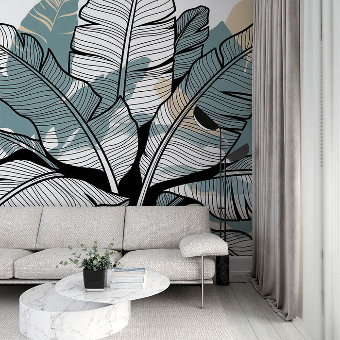 Carta da parati con foglie stilizzate | Grande foglia con delicati motivi