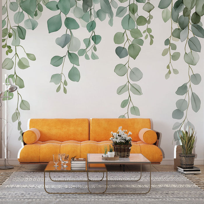 Carta da parati appesa fogliame | Rami di foglie verdi in acquerello
