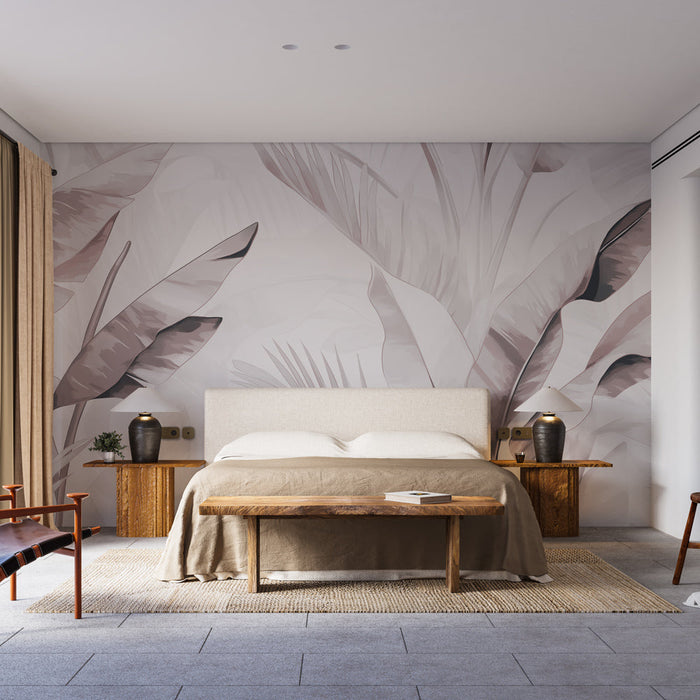 Papel pintado follaje tonos de burdeos | Hojas grandes