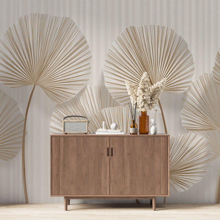 Tapete με υφή φυλλώματος | Κομψά χρυσά φύλλα σε ανοιχτό φόντο