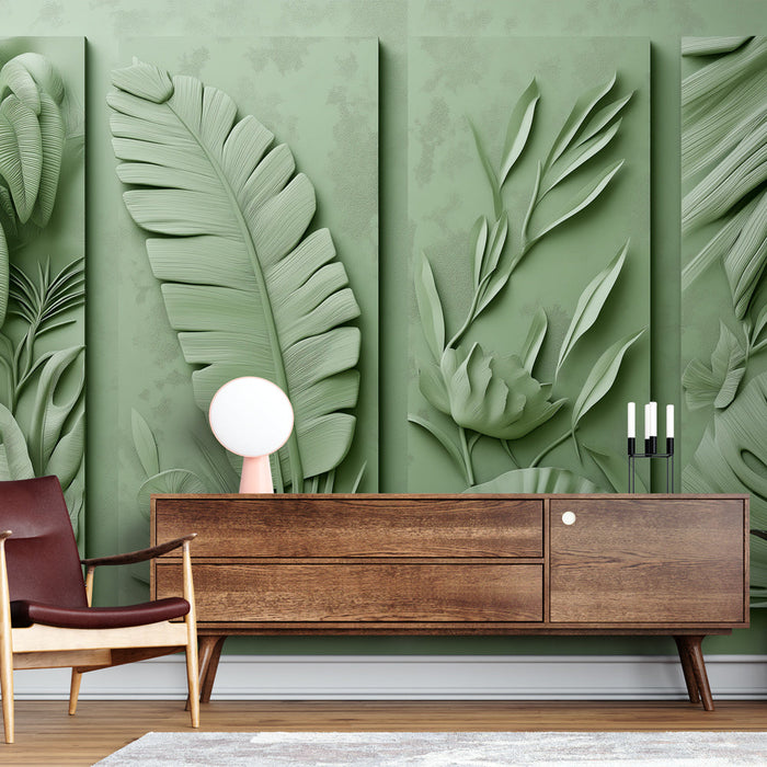 Fototapeet tekstuurne lehestik | Lehemustrid reljeefsel rohelisel taustal