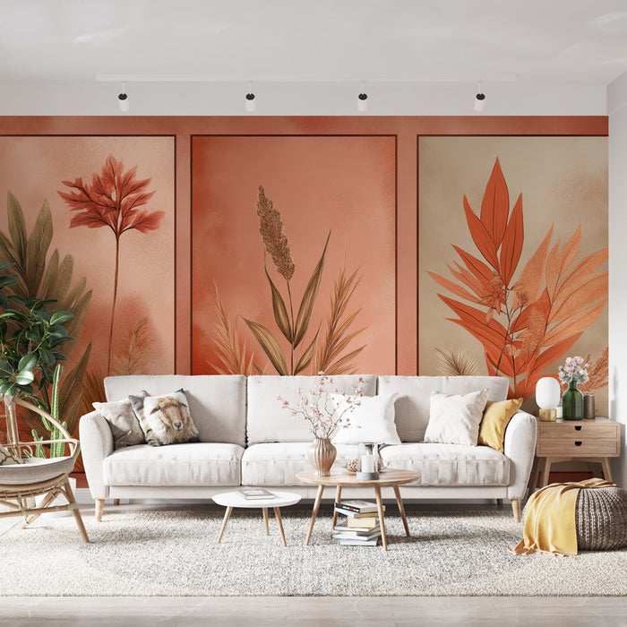 Tapeta s listím | Trio barevných listů v zemitých tónech