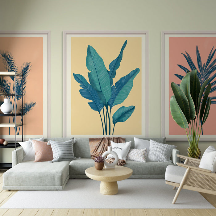 Tapéta falikép | Három növény élénk színekben pasztell háttéren