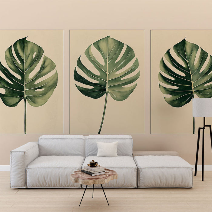 Fototapet blade | Triptych af elegante monstera blade