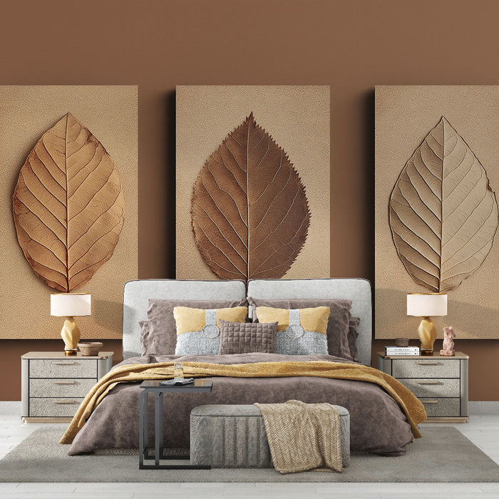 Tapeta z listjem | Trije nežni listi na bež ozadju