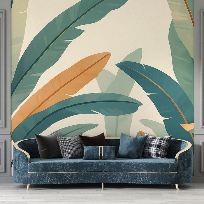 Ταπετσαρία τροπικής φύλλωσης | Πολύχρωμα φύλλα με καταπραϋντικές αποχρώσεις