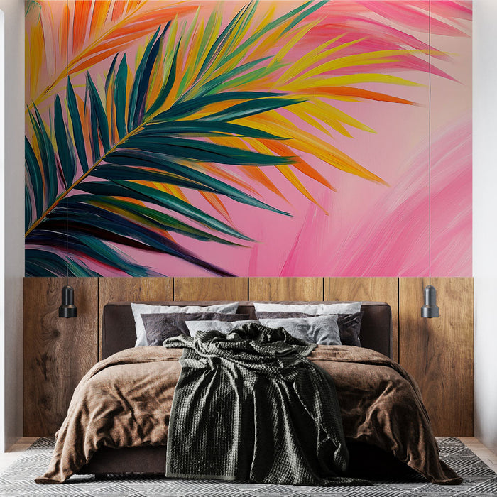 Tapetti trooppinen lehvästö | Värikkäitä lehtiä pastellitaustalla