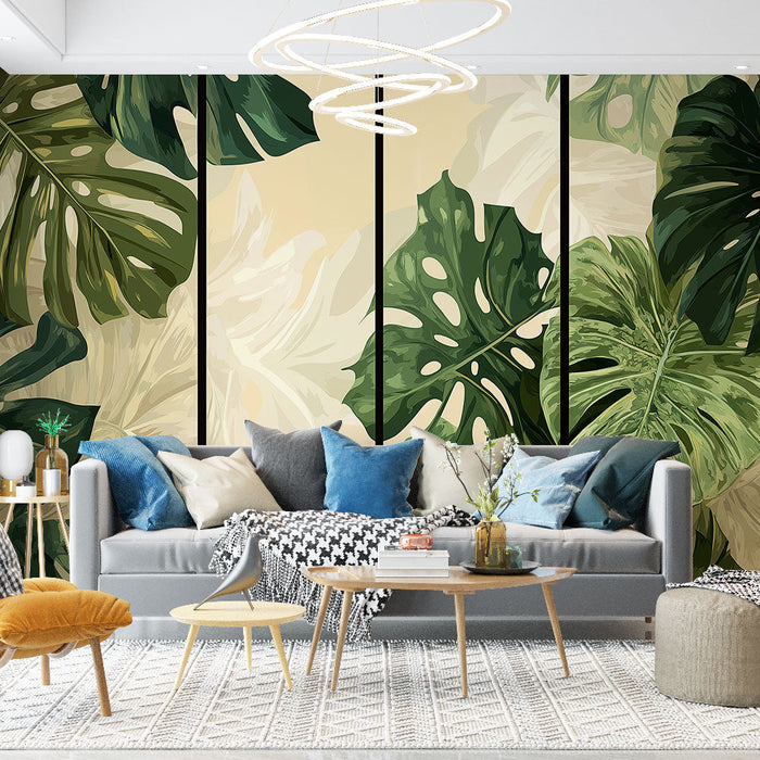 Tapeta s tropickými listy | Monstera listy a zelené odstíny