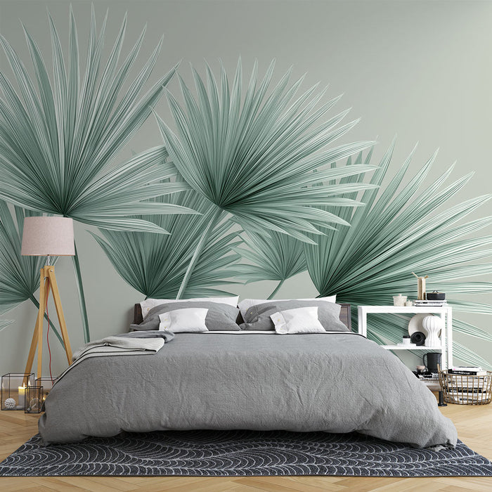 Fototapet tropsko listje | Svetlo zelene palme na nevtralnem ozadju