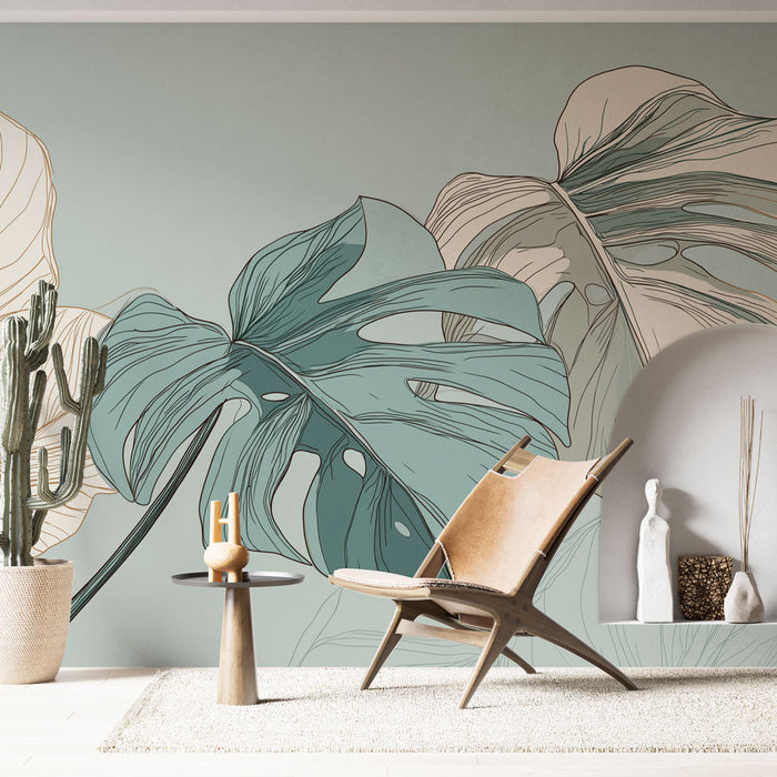 Tapetă cu frunziș tropical | Frunze exotice cu nuanțe liniștitoare