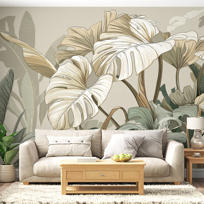 Tapeta tropskega listja | Razkošni listi v nežnih odtenkih