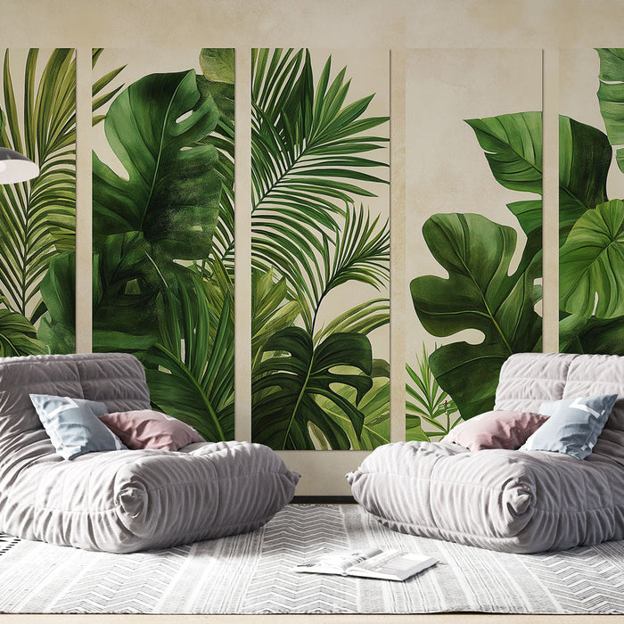 Papel de parede tropical com folhagens | Folhas exuberantes e designs variados