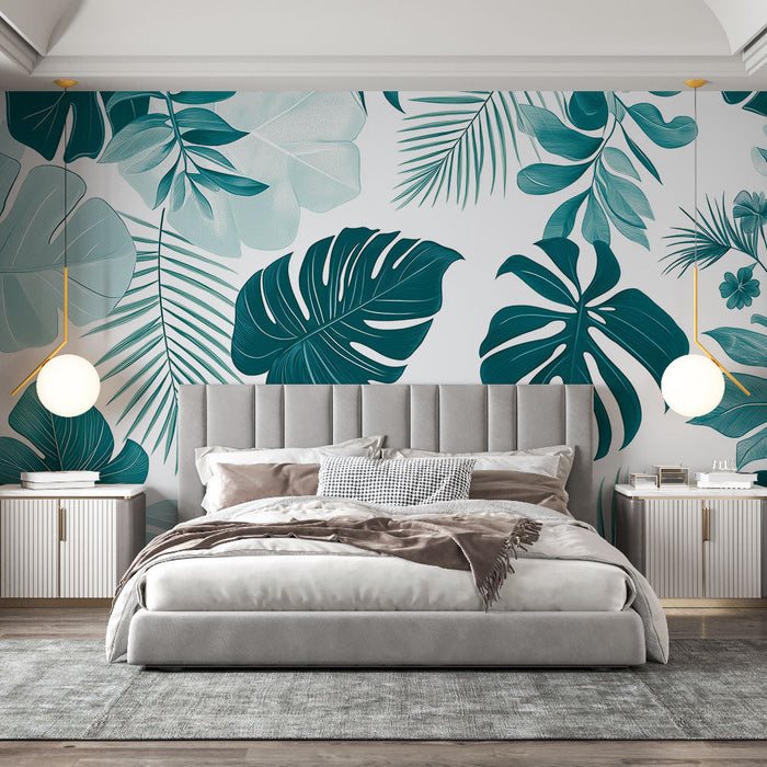 Tapetti trooppinen lehvästö | Vehreät lehdet ja rauhoittavat sävyt