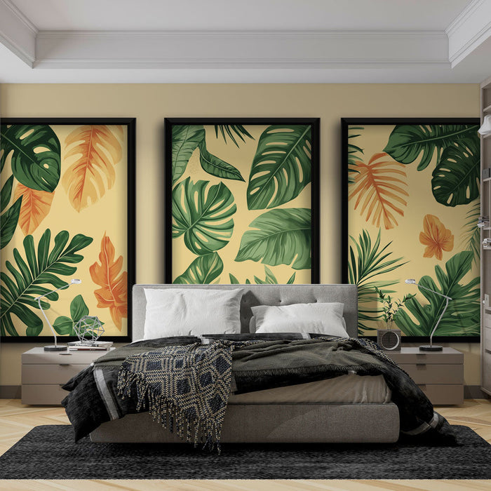 Fototapet tropisk løv | Frodige blade og varme toner på en blød baggrund