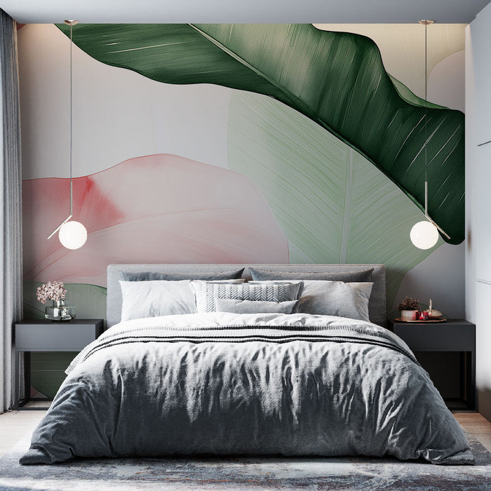 Fototapet tropisk løvverk | Rosa og grønne blader harmonisk arrangert