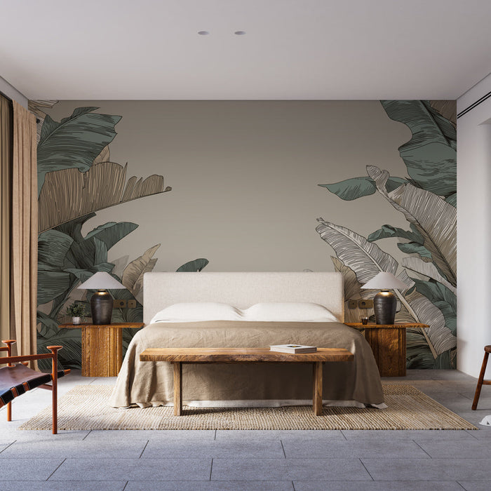 Fototapeet troopilised lehed | Stiliseeritud lehed õrnades toonides