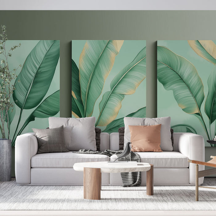 Fotó tapéta trópusi lombozattal | Elegáns zöld levelek aranyos érintésekkel