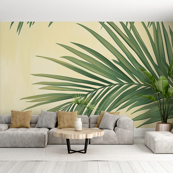Tapetti trooppinen kasvillisuus | Palmun lehdet pehmeällä keltaisella taustalla