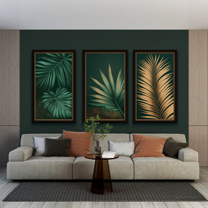 Fototapeta tropsko listje | Ilustracije eksotičnih listov na zelenem ozadju