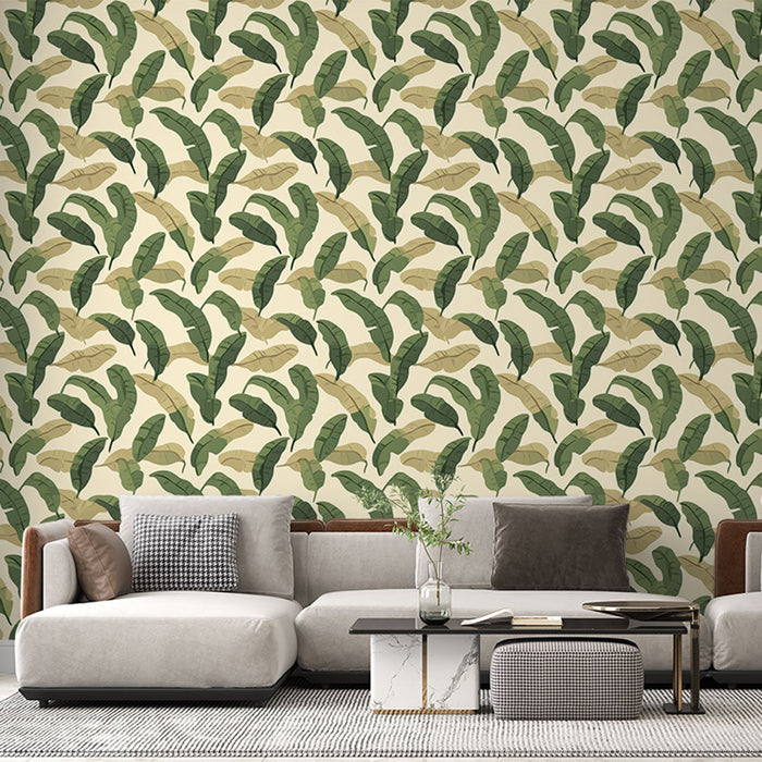 Tapete φοίνικας | Μοτίβο φύλλων σε αποχρώσεις του πράσινου σε ένα ουδέτερο φόντο