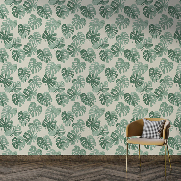 Tapeta s tropickým listím | Vzor monstera listu na světlém pozadí