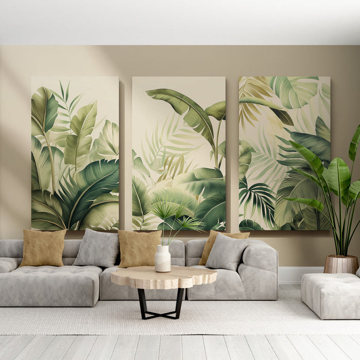 Fototapet tropsko listje | Razkošen vzorec zelenih listov na nežnem ozadju