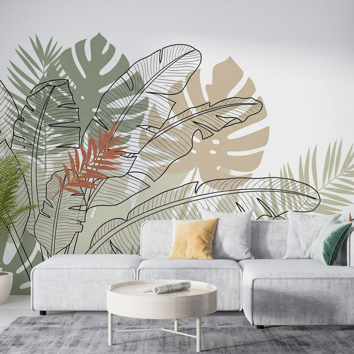 Fototapeet troopilised lehed | Õrnad lehemustrid heledal taustal