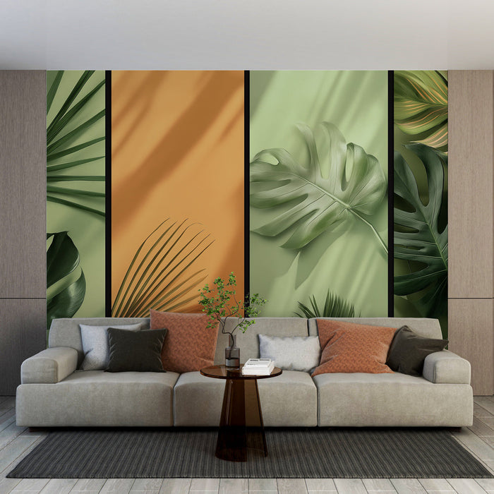 Ταπετσαρία τροπικής φύλλωσης | Διάφορα μοτίβα φύλλων σε χρωματισμένα φόντα.