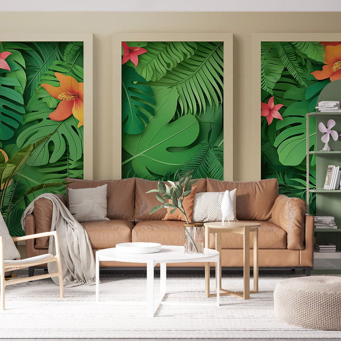 Fototapet tropsko listje | Razkošni vzorci listov in živahnih cvetov