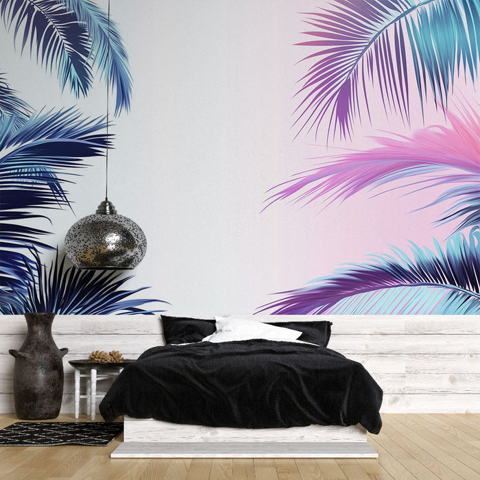 Fototapet tropisk løv | Blå og pink gradiente palmer