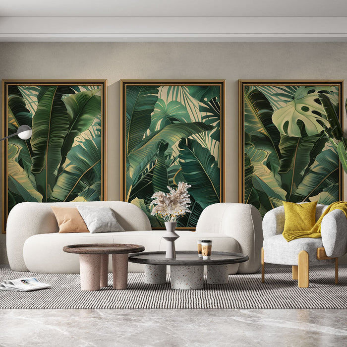 Tapete s tropskim listjem | Trio bujnega listja v odtenkih zelene