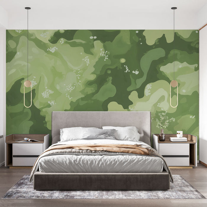 Mural Wallpaper green abstract foliage | Paint and white splashes