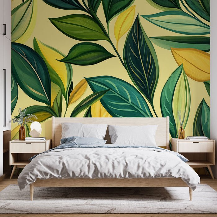 Mural Wallpaper green foliage | Alternating yellow green and blue