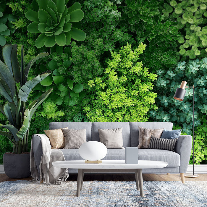 Green foliage mural wallpaper | Cluster of small shrubs in a hedge