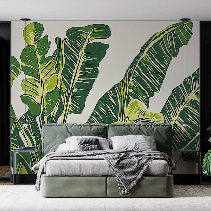 Green foliage Mural Wallpaper | Two-tone banana