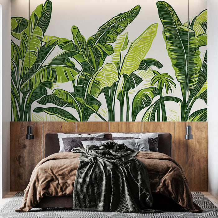 Mural Wallpaper green foliage | Banana trees with fine lines